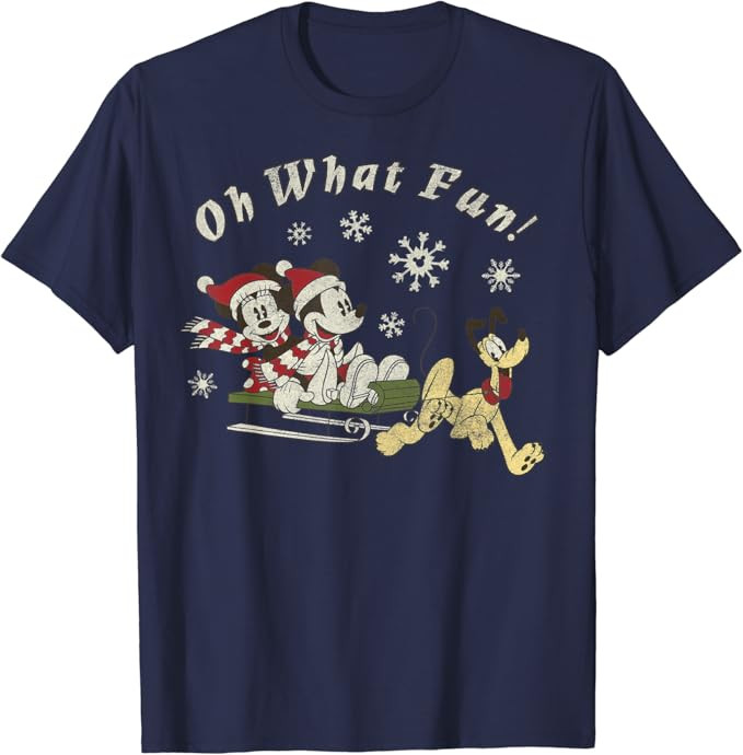 Disney Mickey Minnie And Pluto Oh What Fun Christmas Sled T-Shirt | Amazon (US)