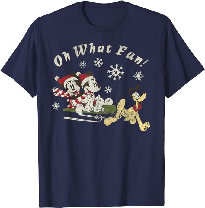 Disney Mickey Minnie And Pluto Oh What Fun Christmas Sled T-Shirt | Amazon (US)