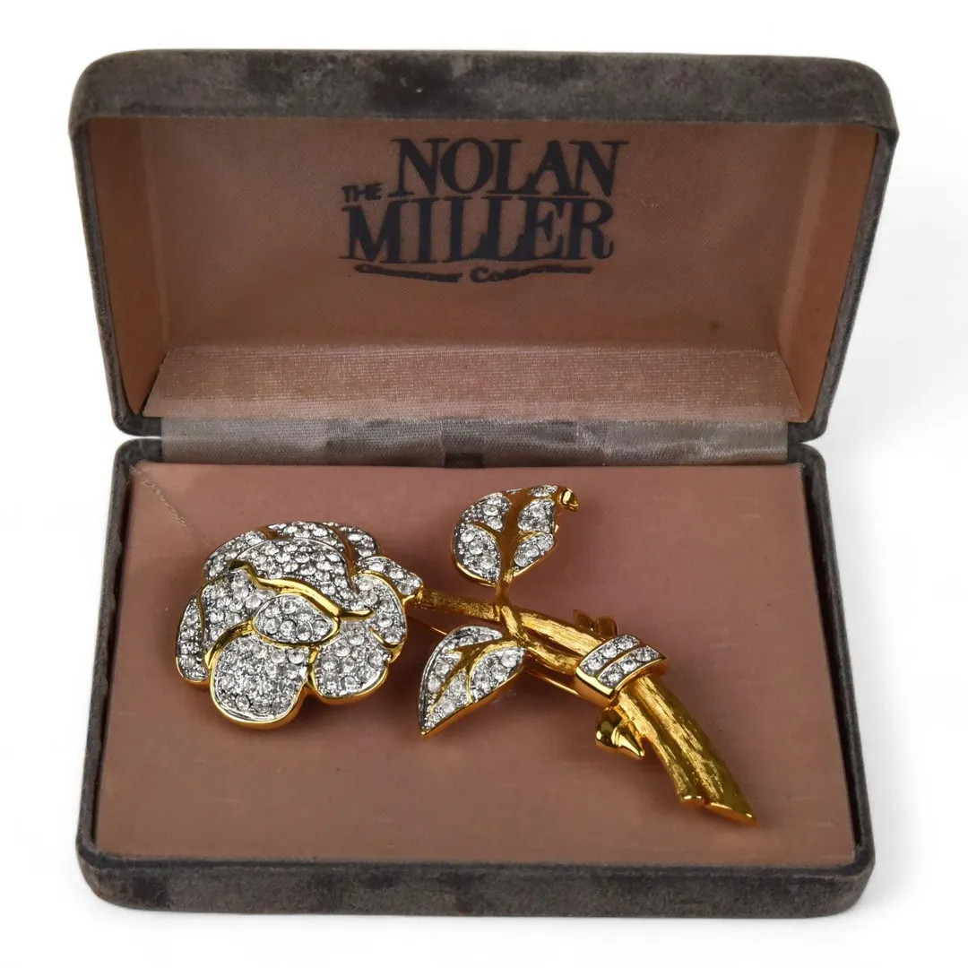 Nolan Miller Glamour Collection Pave Rhinestone Rose Flower Brooch Original Box - Etsy | Etsy (US)