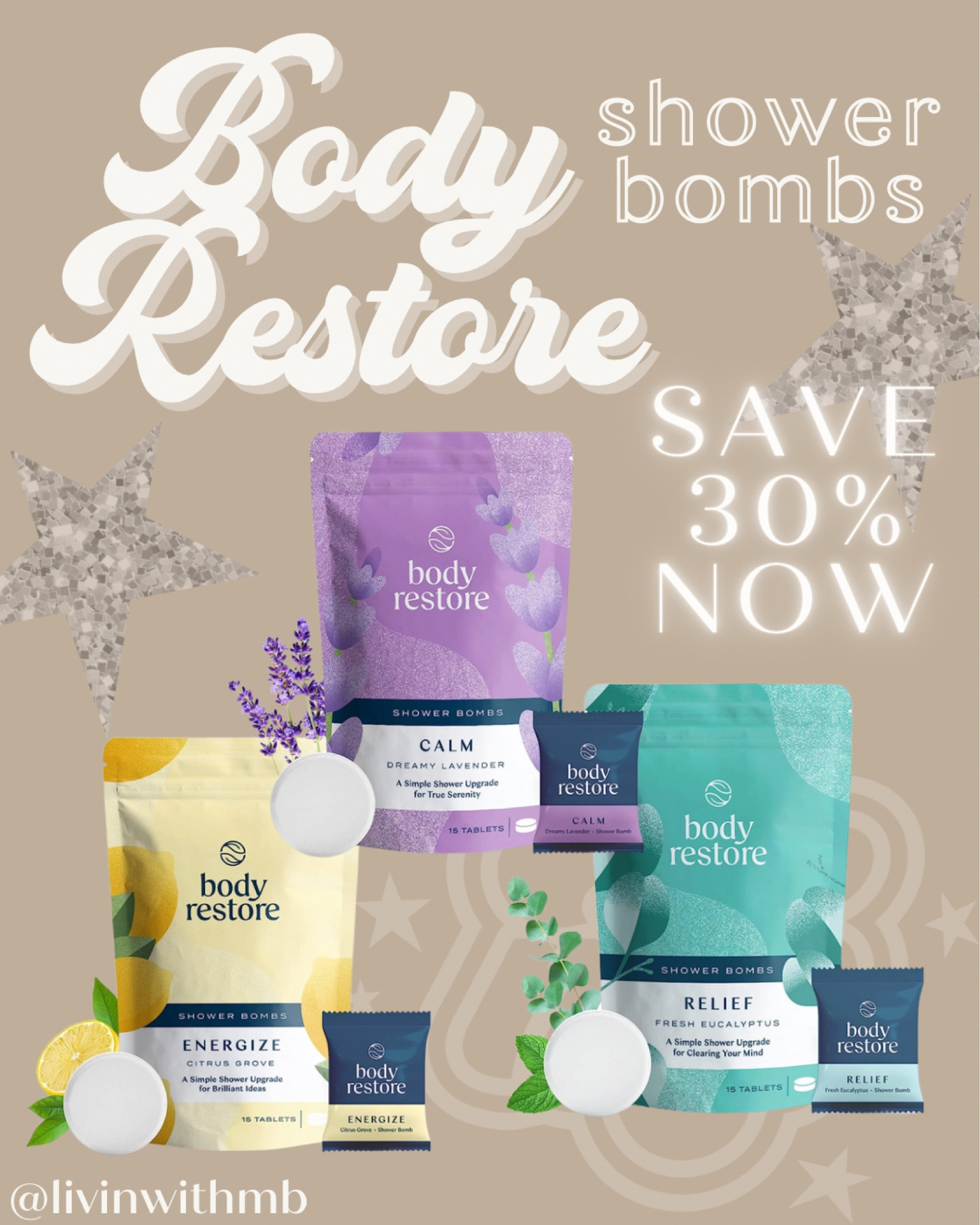 Body Restore Relief Fresh Eucalyptus Shower Bombs (Pack of 15)