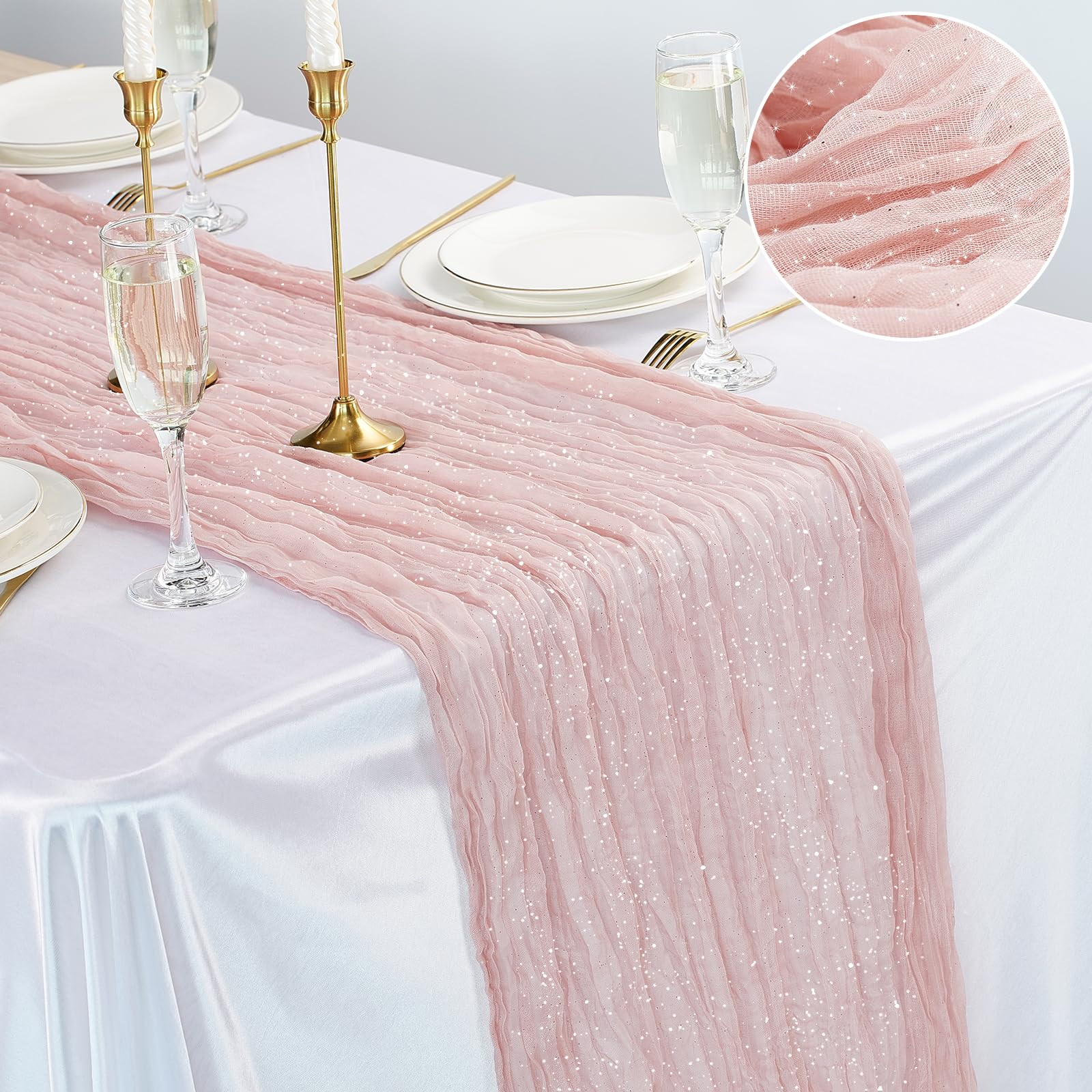 Pink Spirng Cheesecloth Table Runner Boho Rustic Gauze 120 inch 10FT Shimmer Cheese Cloth Runner ... | Amazon (US)