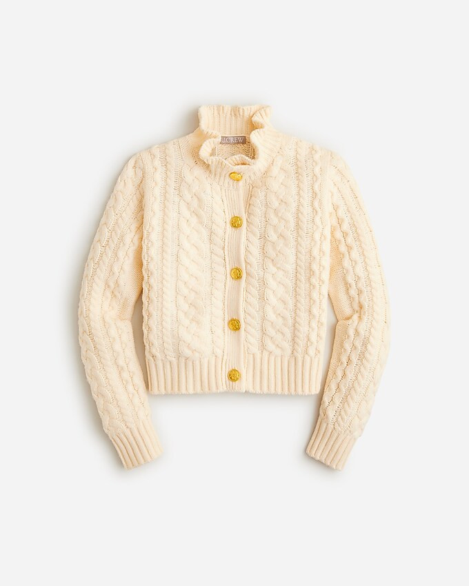 Cable-knit ruffleneck cardigan sweater | J. Crew US