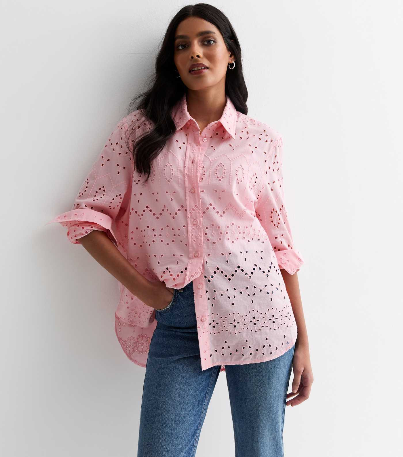 Pink Cotton Broderie Long Sleeve Shirt
						
						Add to Saved Items
						Remove from Saved It... | New Look (UK)