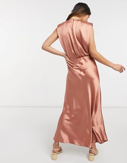 ASOS DESIGN sleeveless satin midi dress in blush | ASOS (Global)