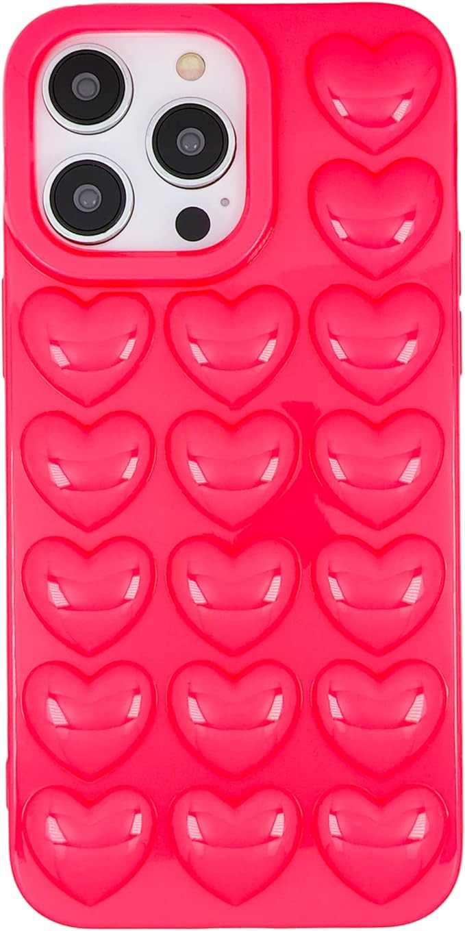 DMaos iPhone 14 Pro Max Case for Women, 3D Pop Bubble Heart Kawaii Gel Cover, Cute Girly for iPho... | Amazon (US)