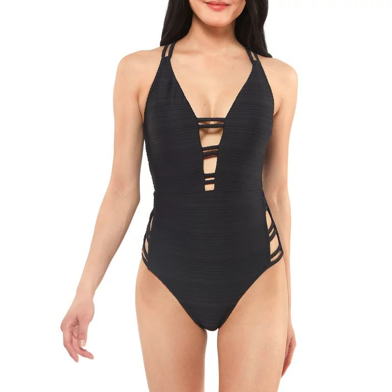 Jessica Simpson Women's Contemporary Basic Solids Double Strap Plunge One Piece Swimsuit | Walmart (US)