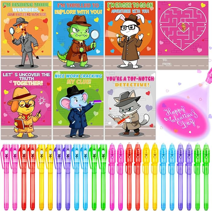 24 Pack Valentines Day Cards for Kids Classroom with Valentine Pens Valentines Magic Spy Pen Gift... | Amazon (US)