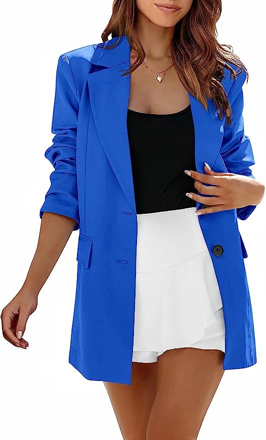 MASCOMODA Casual Blazer Jackets for Women 2023 Long Sleeve Open Front Button Work Office Suit Jac... | Amazon (US)