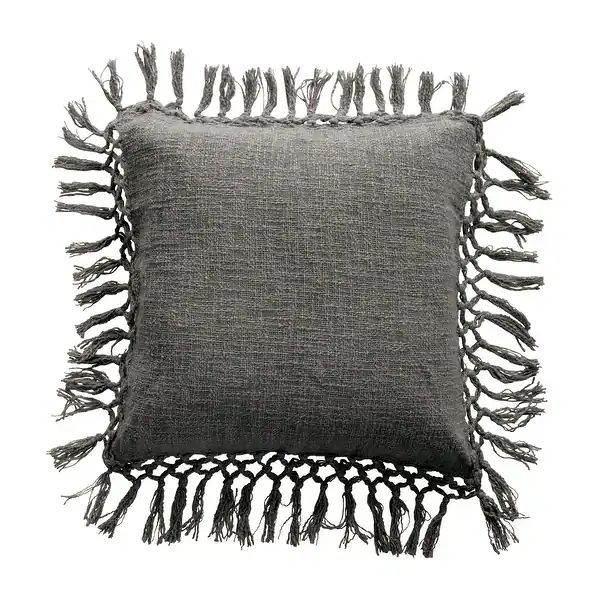 Square Cotton Slub Pillow with Tassels - Grey | Bed Bath & Beyond