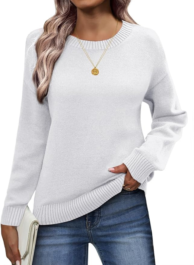 Zeagoo Fall Sweaters for Women 2025 Long Sleeve Crewneck Ribbed Knit Pullover Sweater Loose Fit B... | Amazon (US)
