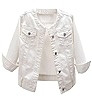 Stretchy Denim Jacket for Women Collarless 2026 Cardigan 3/4 Sleeve Crew Neck Crop Jean Jackets | Amazon (US)