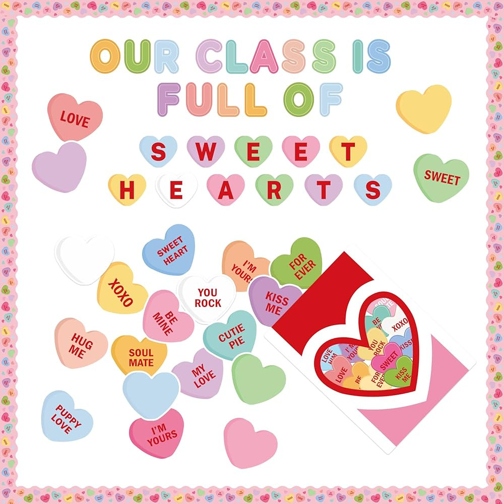 CPicdn 125Pcs Valentine’s Day Conversation Heart Bulletin Board Classroom Decoration Sweet Cand... | Amazon (US)