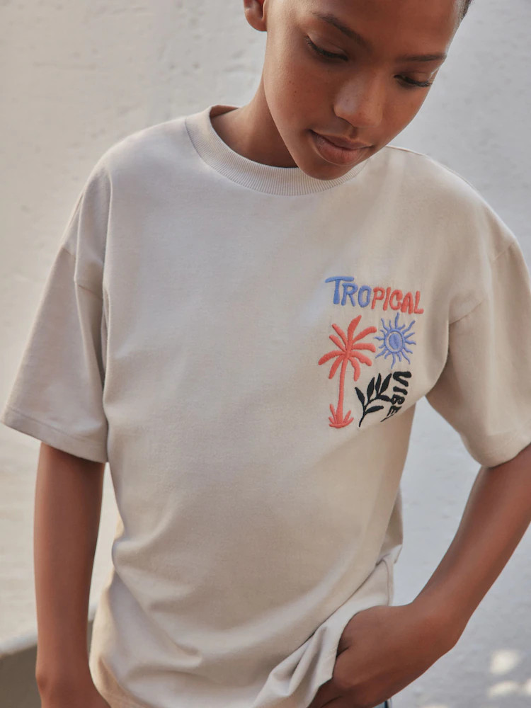 Stone Tropical Embroidery Short Sleeve Graphic T-Shirt (3-16yrs) | Next US