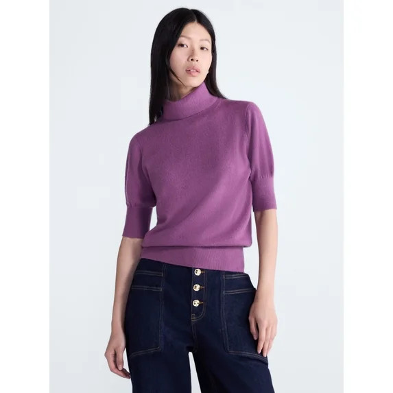 Scoop Women’s Cashmere Turtleneck Sweater with Short Sleeves, Lightweight, XXS-XXL | Walmart (US)