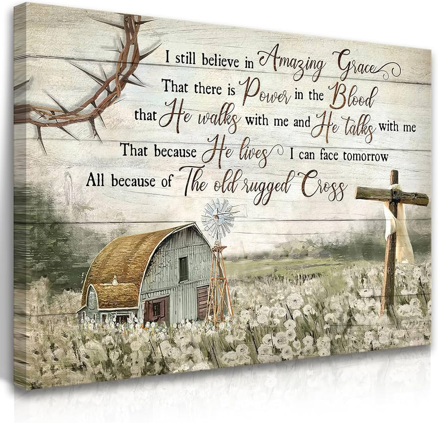 HDXUFJQ Christian Wall Art Barn Windmill Canvas Wall Decor Religious Cross Wall Art I Still Belie... | Amazon (US)