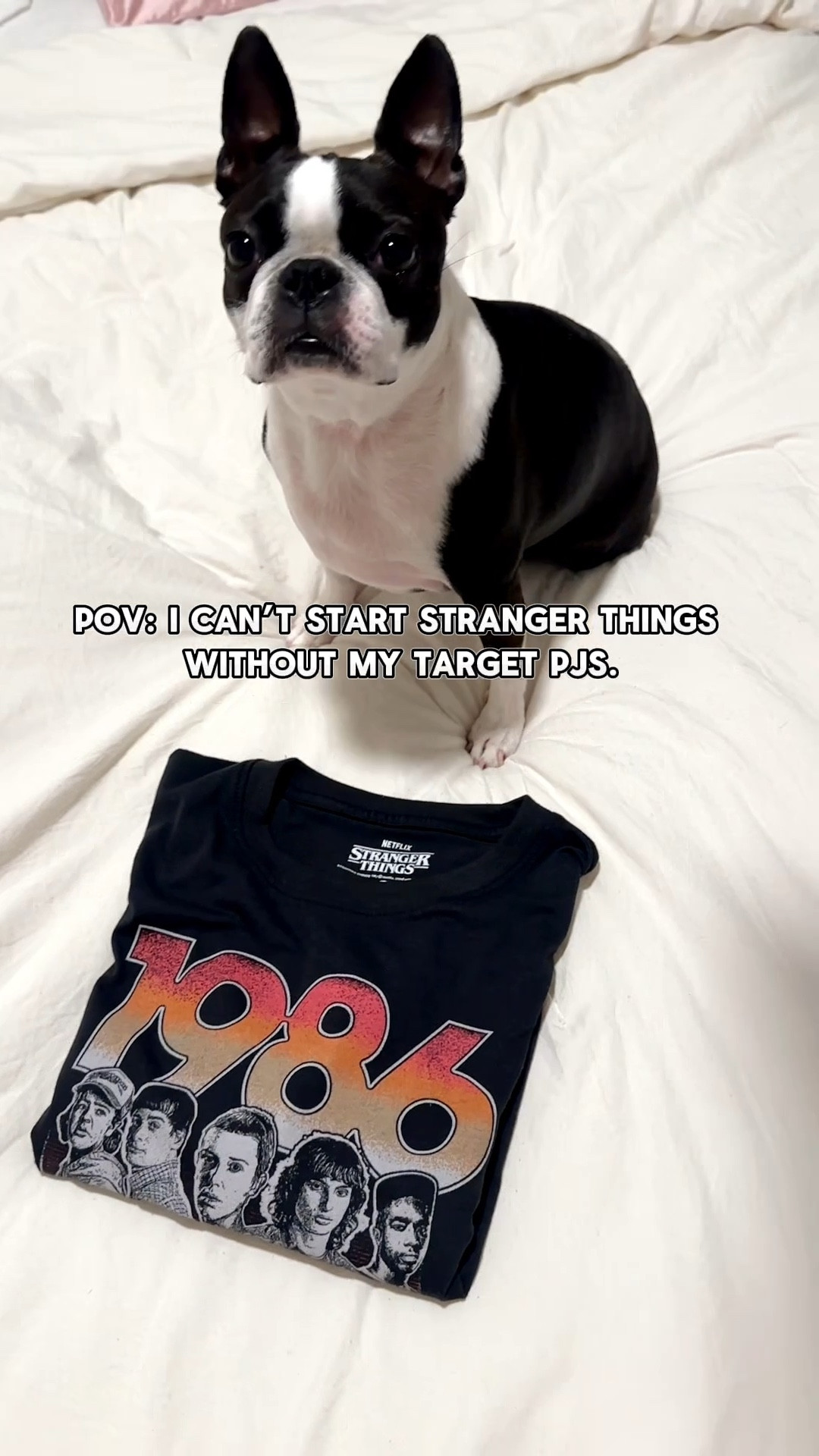 I found the cutest PJs ever (they were sold separately but look perfect together!).
This combo is seriously too cute… and now I have to wear them before I hit play.

T-shirts size XS 
Pants size XL 