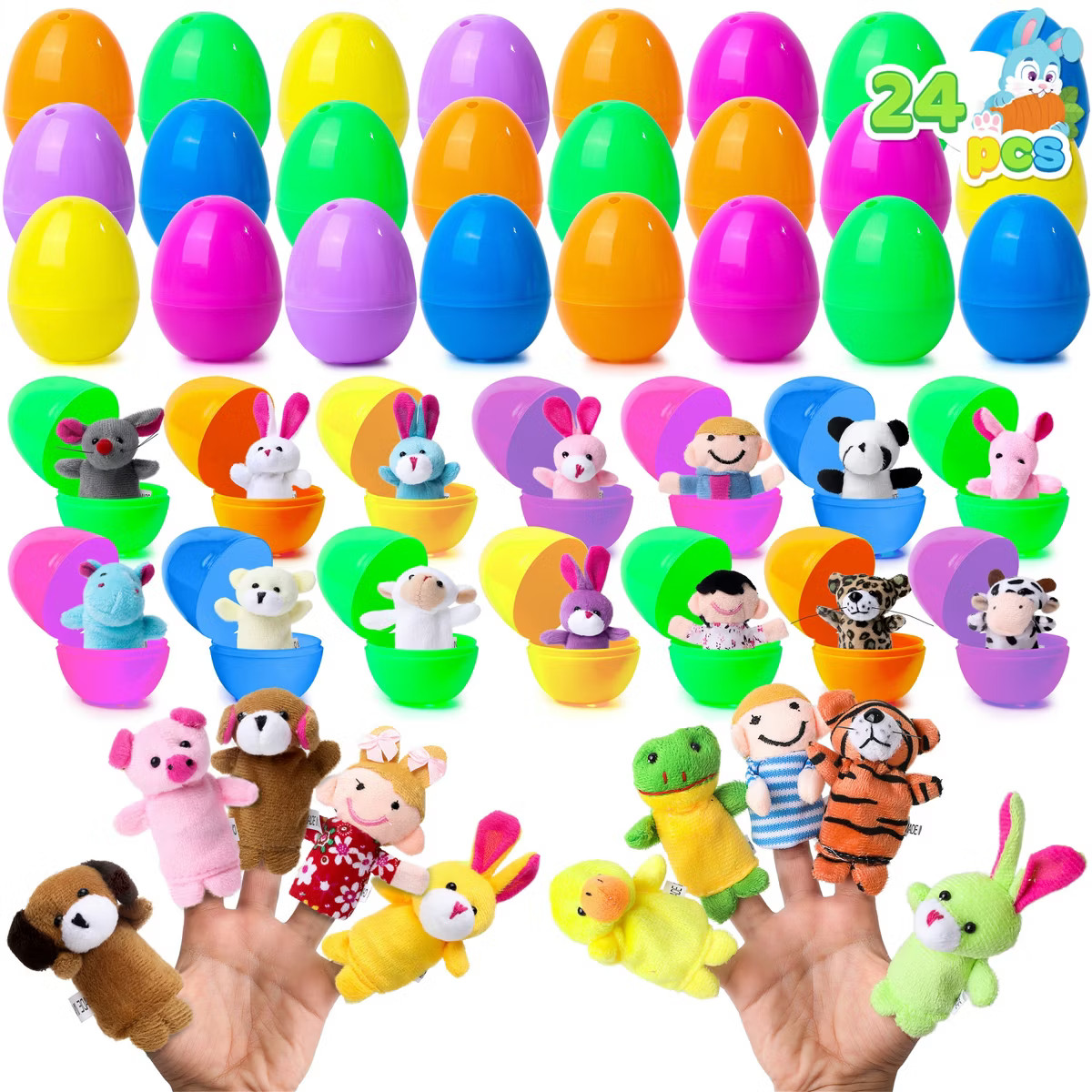 Joyfy 24 Pcs Easter Eggs Filled with Finger Puppets, Prefilled Egg with Cartoon Animal Puppets fo... | Target