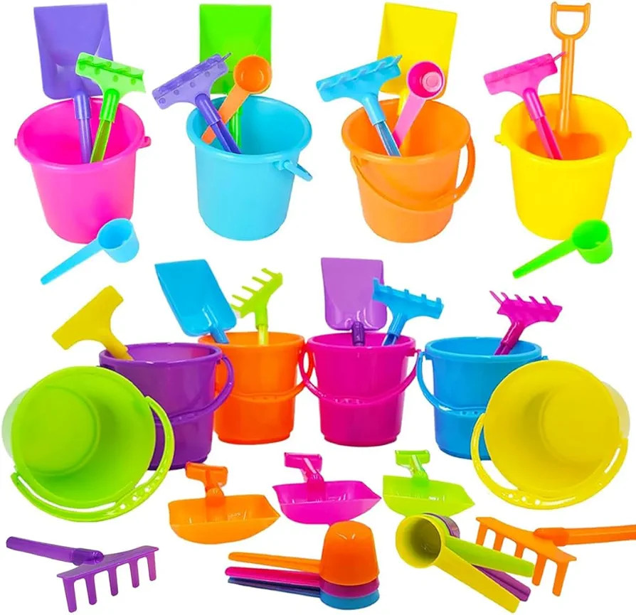 The Dreidel Company Mini Beach Playsets (24-Pack), Play Set Includes 1 Sand Bucket, 1 Shovel, 1 R... | Amazon (US)