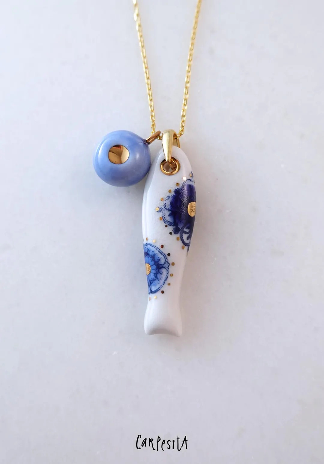 Porcelain Sardine Necklace, Blue Jewelry, Good Luck Charm - Etsy | Etsy (Global)