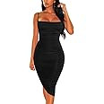 Amazon.com: BEAGIMEG Women's Ruched Backless Spaghetti Strap Bodycon Party Club Midi Dress Black ... | Amazon (US)