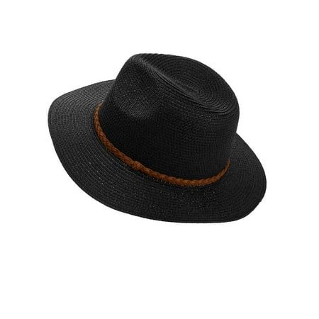 Time And Tru Women's Braided Band Wide Brim Fedora Straw Hat | Walmart (US)