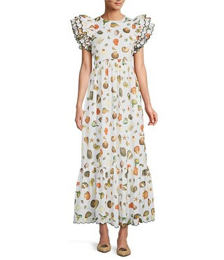 x Jennifer Sumko Capri Dropped Waist Ruffle Sleeve Maxi Dress | Dillard's