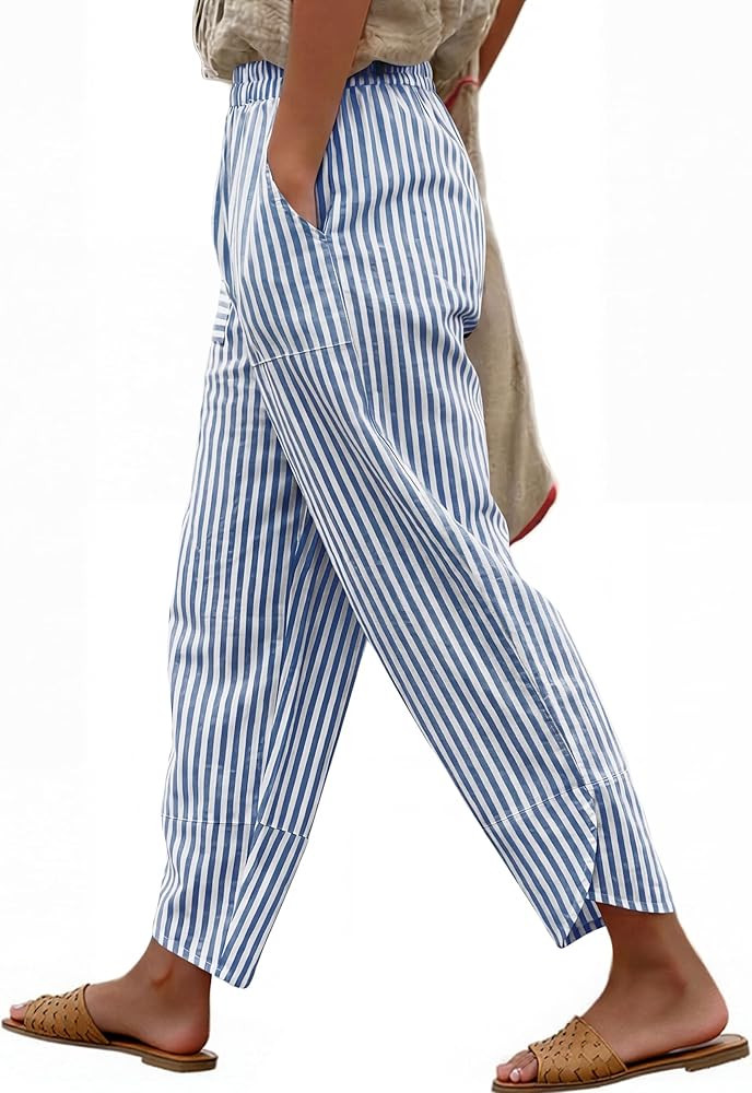 ANRABESS Womens Striped Gingham Pants Summer Lounge Cute PJ Bottom Plaid Pants Casual Wide Leg Be... | Amazon (US)