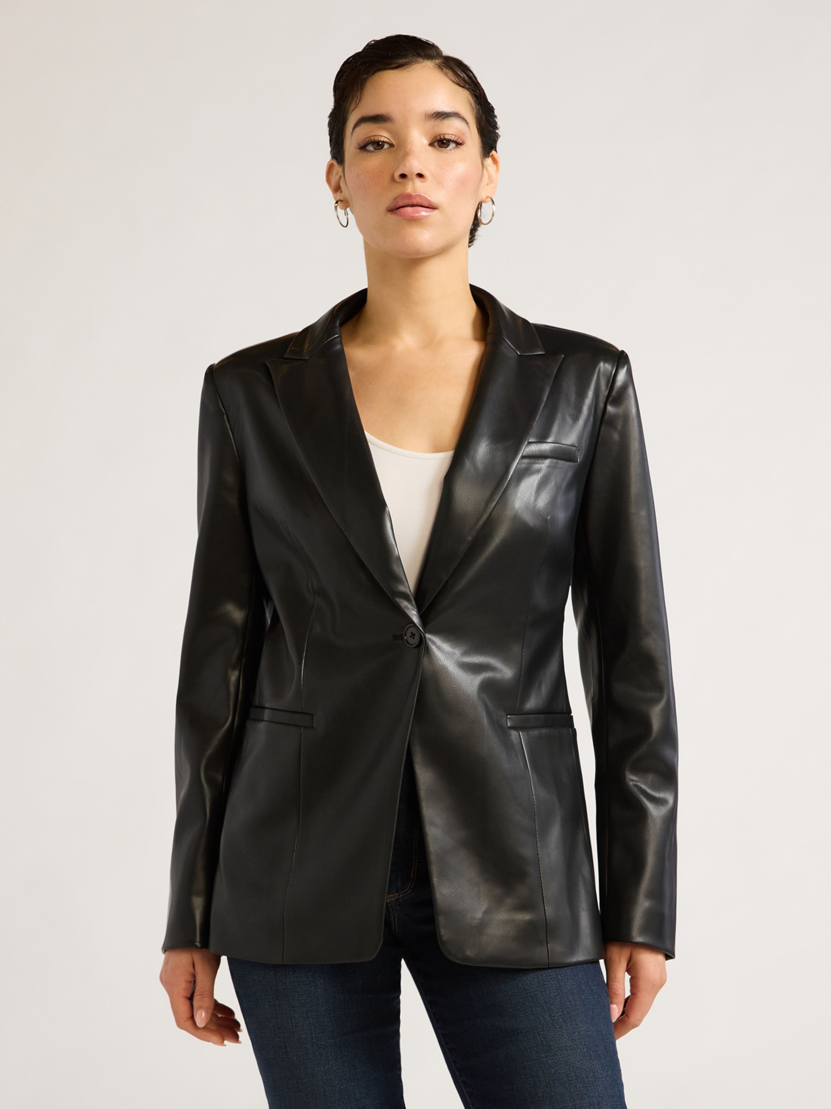 Sofia Jeans Women's and Women's Plus Size Faux Leather Single Breasted Blazer, Sizes XS-5X | Walmart (US)