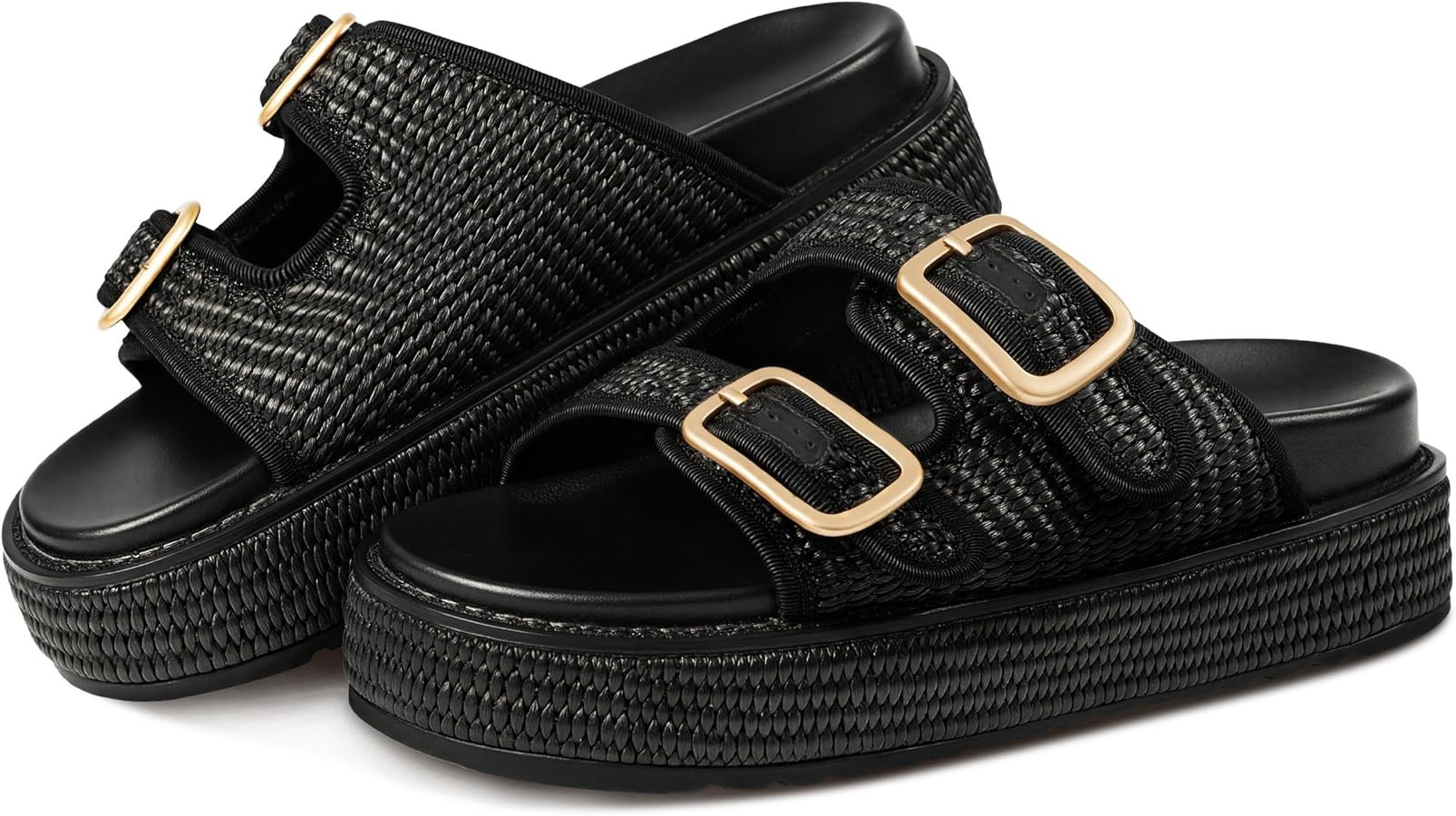 KaroNairy Platform Sandals for Women Raffia Espadrille Wedges Summer Beach Sandals Woven Straw Cr... | Amazon (US)