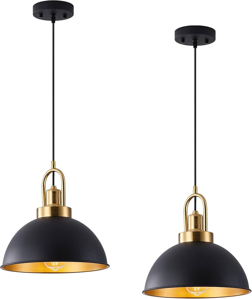 Febeleven Matte Black Farmhouse Pendant Light, Adjustable Height, Vintage Hanging Industrial Ceil... | Amazon (US)