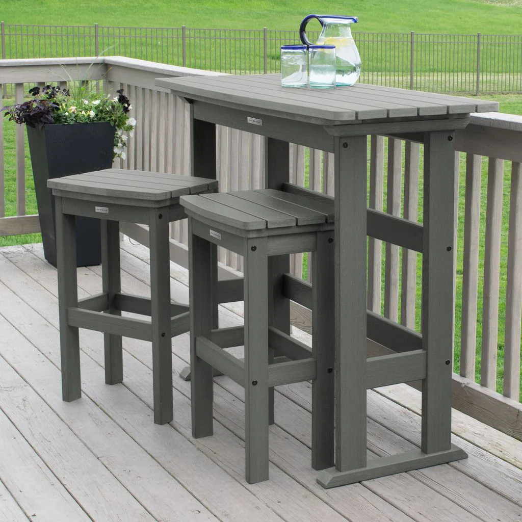 highwood Lehigh 3 -Piece Coastal Teak Bar Height Patio Dining Set Plastic Rectangle Table with 2 Stationary Chairs Stainless Steel one_size | Lowe's