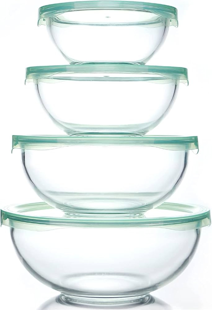 Luvan Glass Mixing Bowl with Airtight Lids, (1QT, 1.5QT, 2.5QT, 3.7QT), 8-piece Kitchen Salad Bow... | Amazon (US)