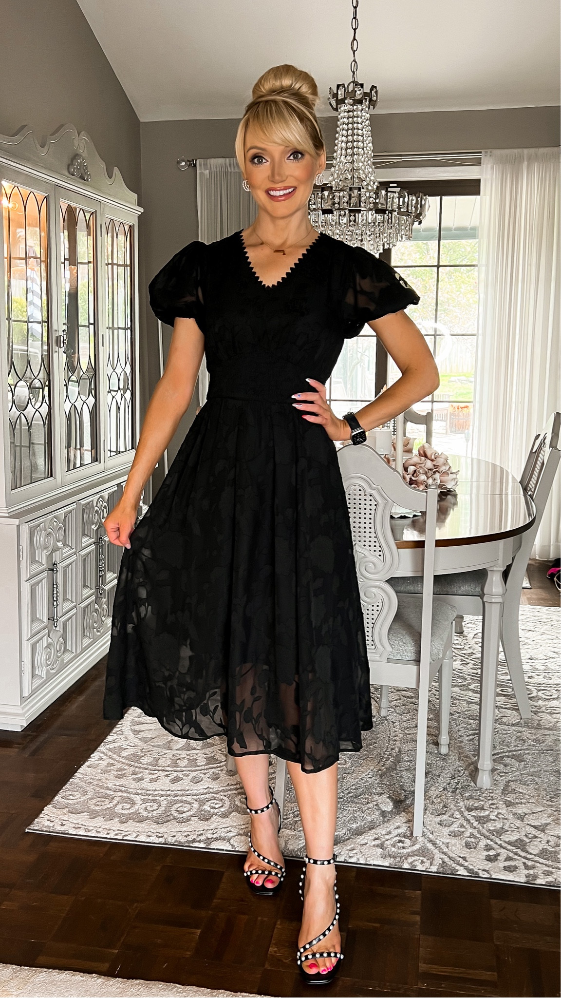 Grace Karin lace detail puff sleeve summer midi dress on deal for $27.59! I am in a small and other colors available! - cocktail dress - evening dress - wedding guest dress - classic style - Pearl embellished stilettos - Amazon Fashion - Amazon finds - Amazon deal - Amazon deals 

#LTKunder50 #LTKwedding #LTKsalealert