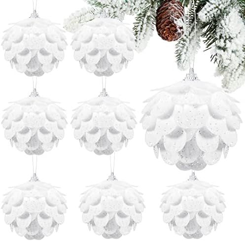8 Pcs 100mm Christmas Ball Ornaments White Pine Cone Christmas Ornaments Glitter Pine Cone Feathe... | Amazon (US)