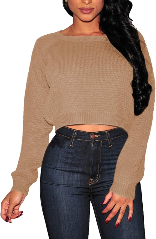 Pink Queen® Women's Knit Long Sleeves Cropped Sweater Top | Amazon (US)