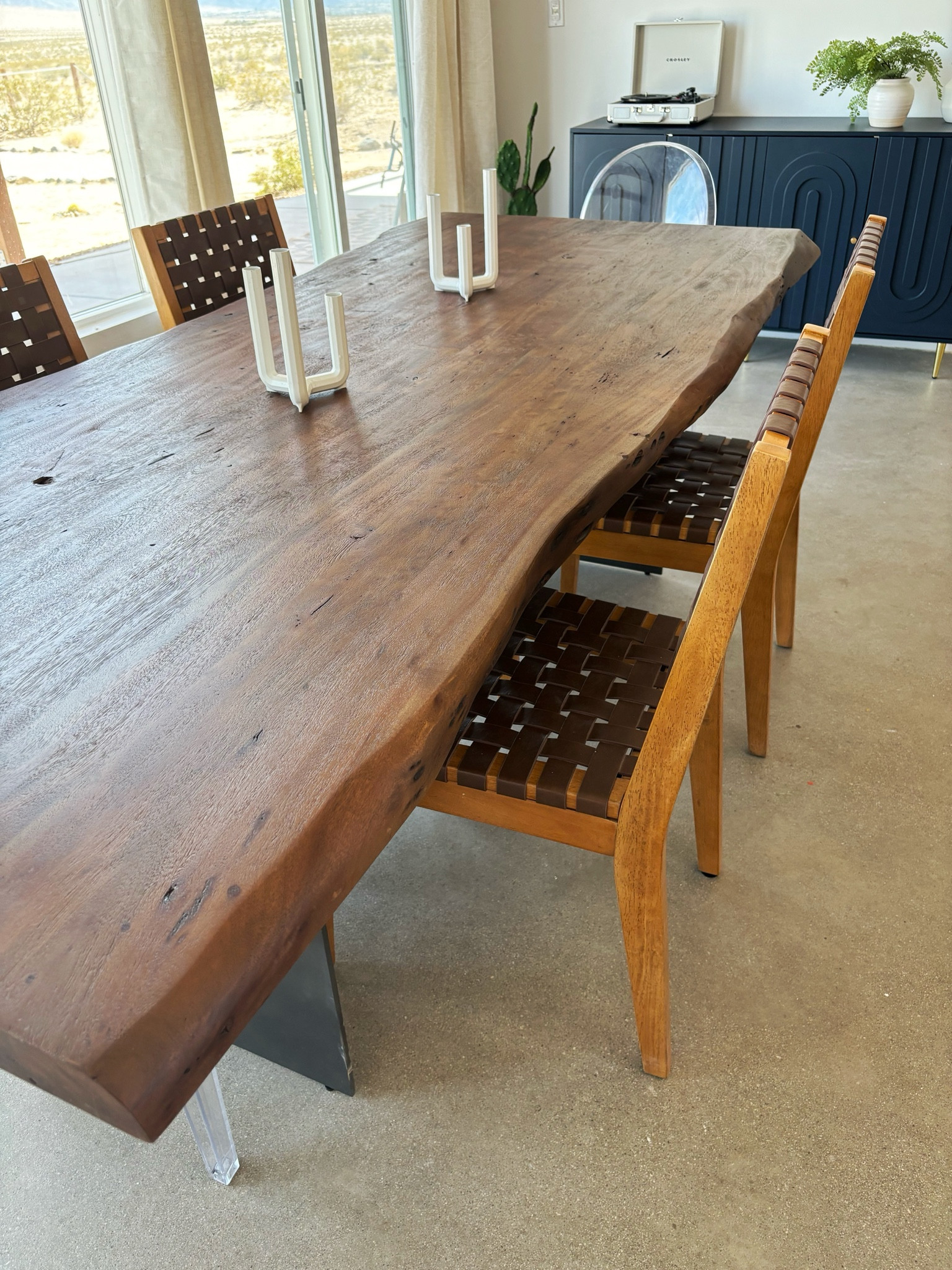 Gorgeous live slab table that we bought for the desert house.  This thing was a beast to carry in (so I would recommend paying for professional assembly) but we are sooooo happy with it!  It has a gorgeous view of the desert and mountains too.  

#LTKHome