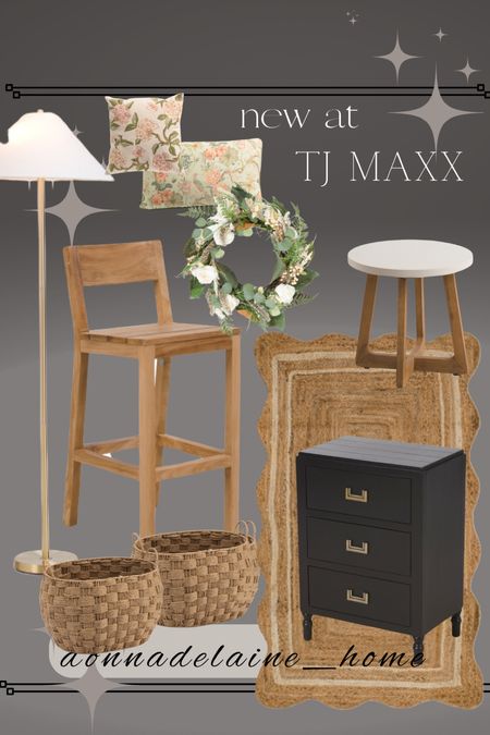 New arrivals at TJ Maxx! Wood bar stool, black cabinet/nightstand..budget friendly! And the woven basket is under $20! 
Affordable home decor, accent furniture 

#LTKhome