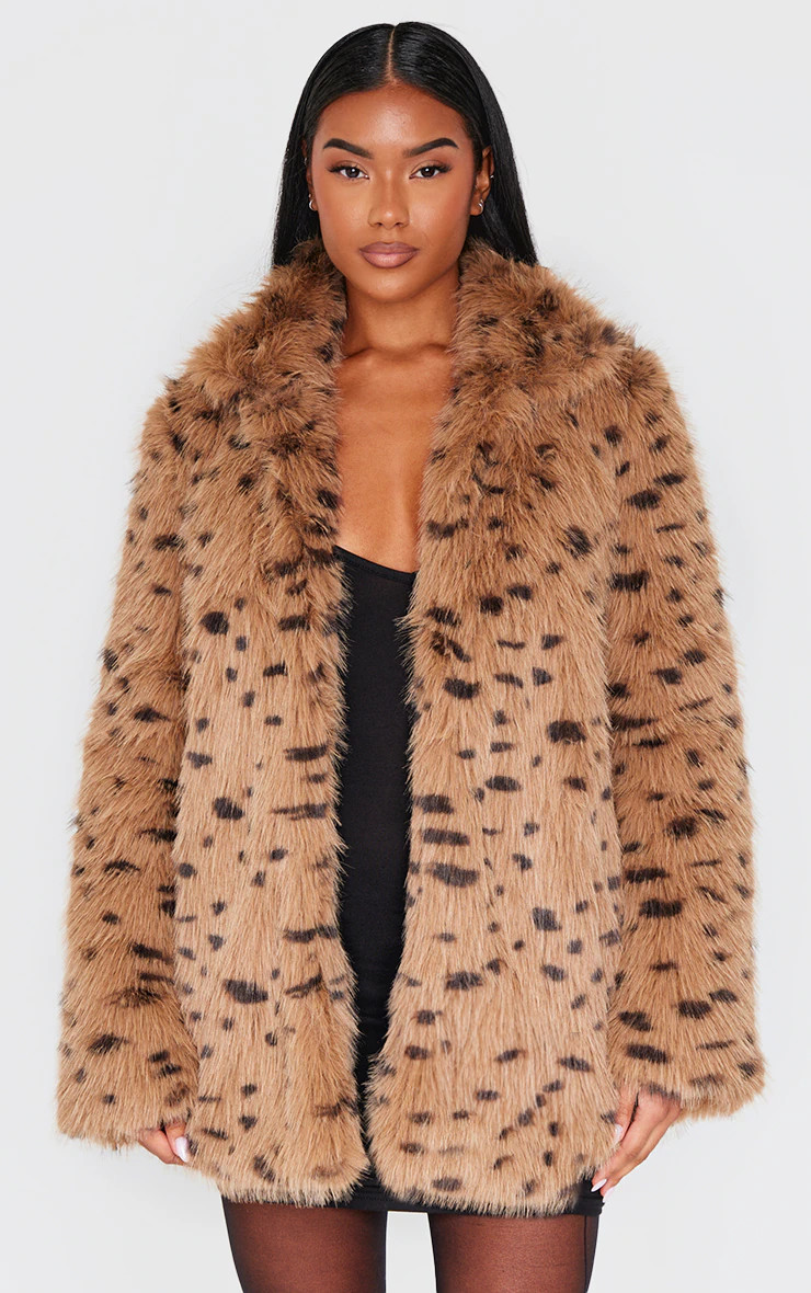 Sand Cheetah Faux Fur Coat | PrettyLittleThing US