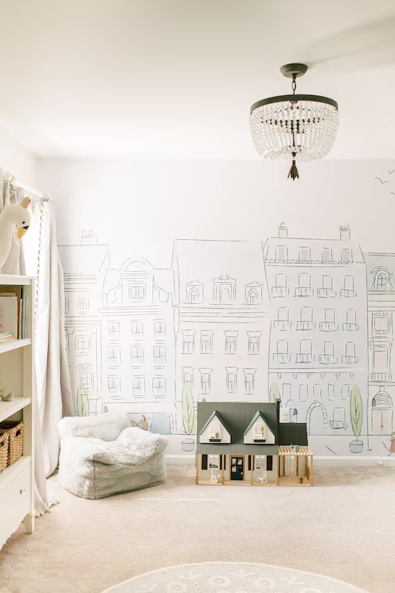 Parisian Street Mural  Nursery Paris Wallpaper  Paris Wall | Etsy | Etsy (US)