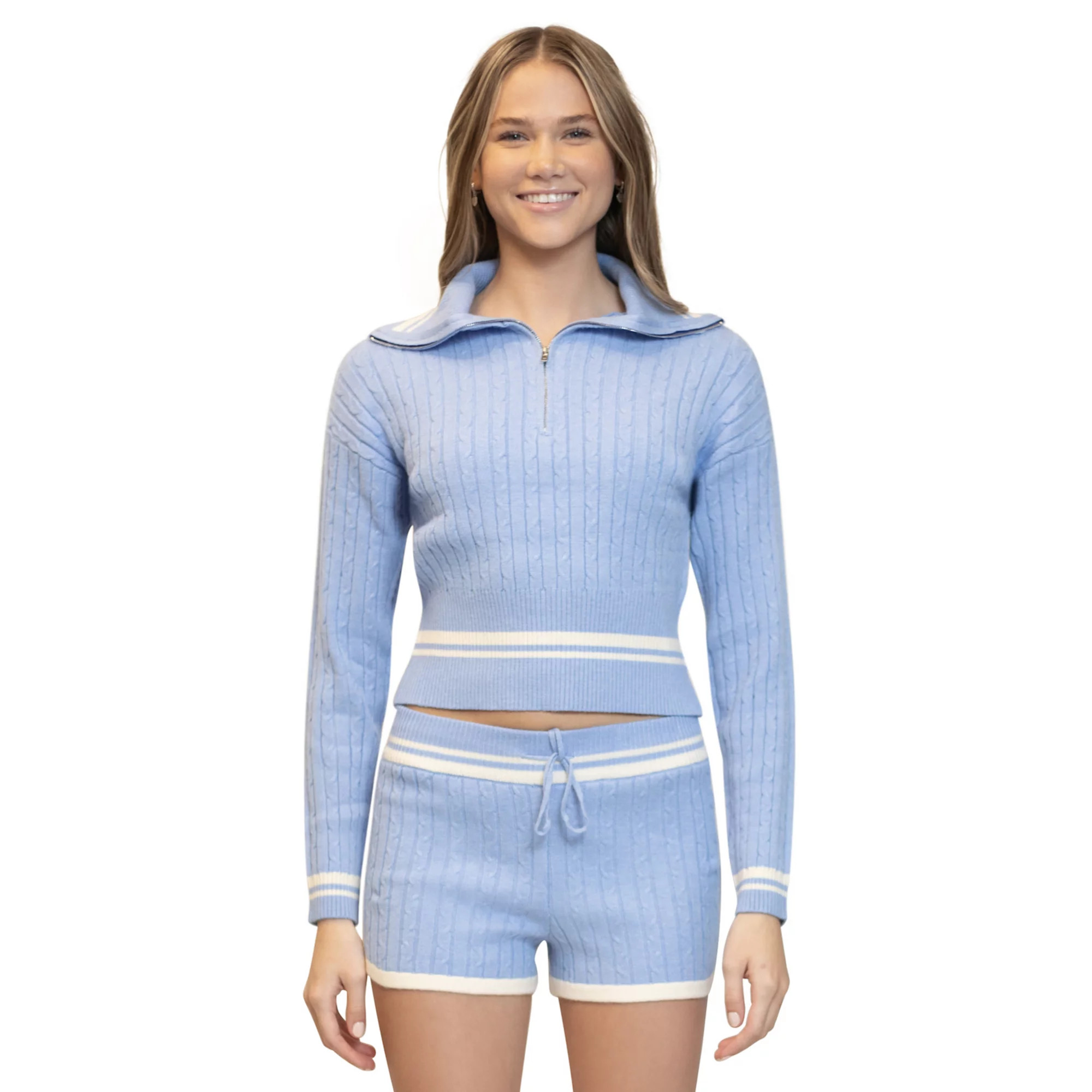 Juniors' madden girl Half Zip Sailor Collar Cable Pull Over Sweater | Kohl's