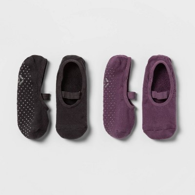 Solid Barre Liner Socks 2pk - Brown/Purple - All In Motion™: Cotton, Nylon Yoga Accessories | Target