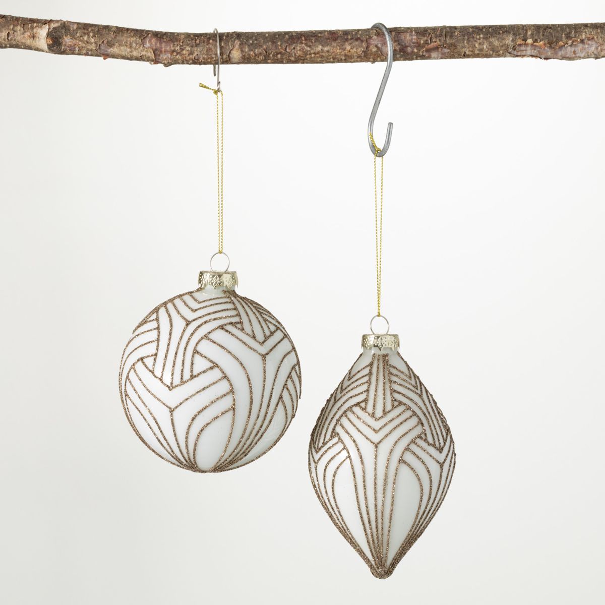 5.75"H and 4.5"H Sullivans Art Deco Gold Ball Ornaments - Set of 2, White Christmas Ornaments | Target