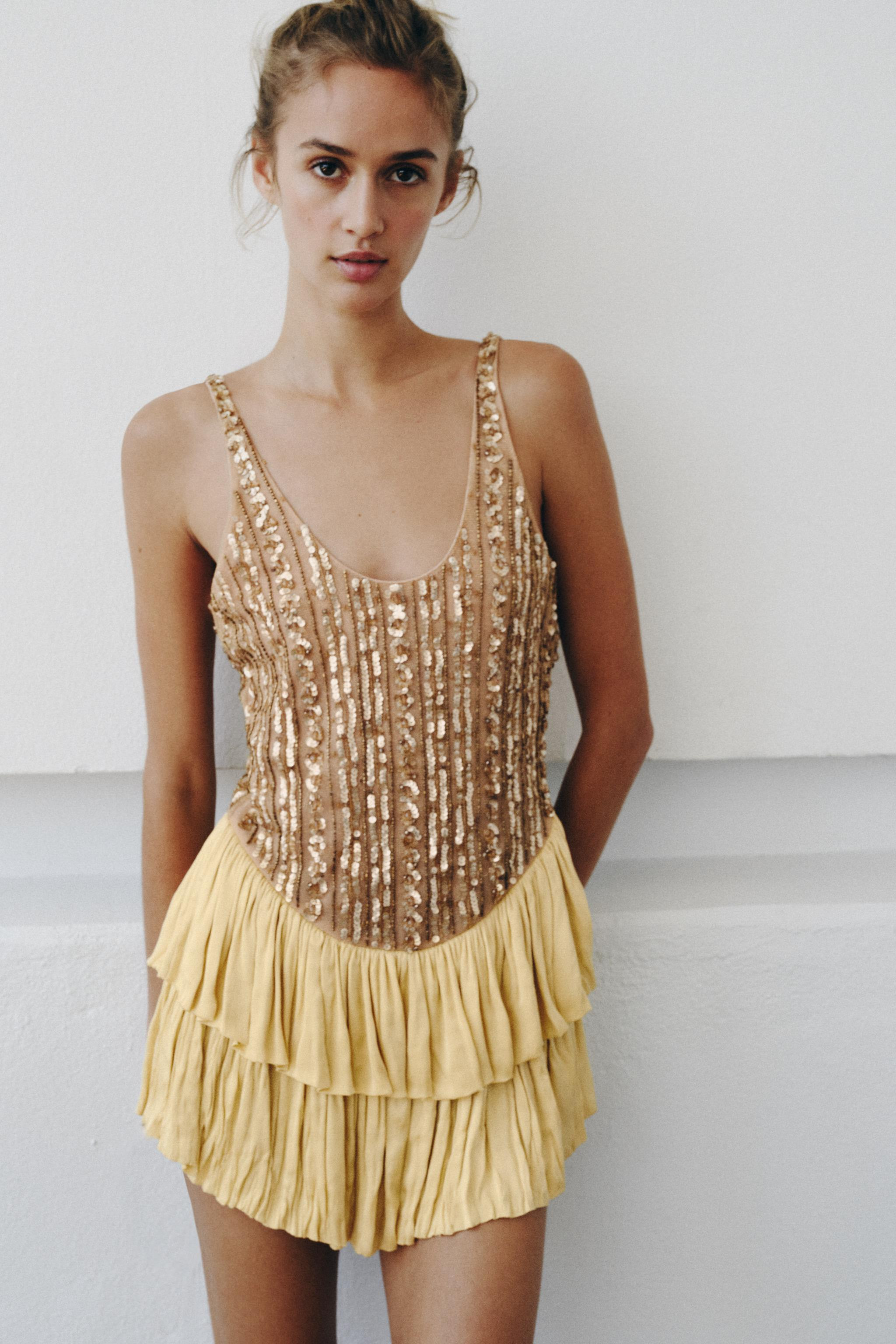 LIMITED EDITION COMBINED BEADED RUFFLE BODYSUIT | Zara US