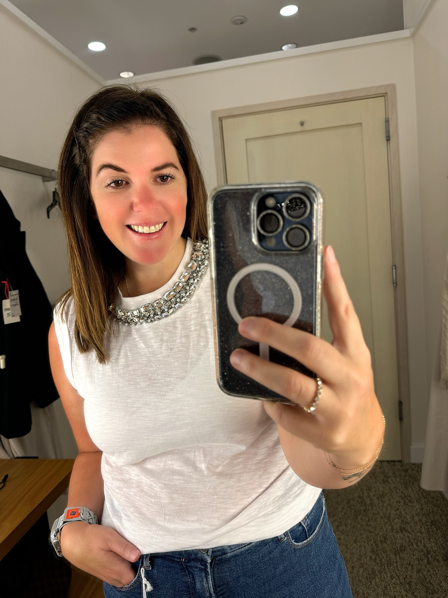 Here is a closer look at the CinqaSept tank, without the vest over it! The rhinestones and the sparkle are just too good and the love I have for this tank is real! The tank runs TTS and I will be very honest, it is definitely an investment piece! 

#LTKxNSale #LTKSummerSales #LTKSaleAlert