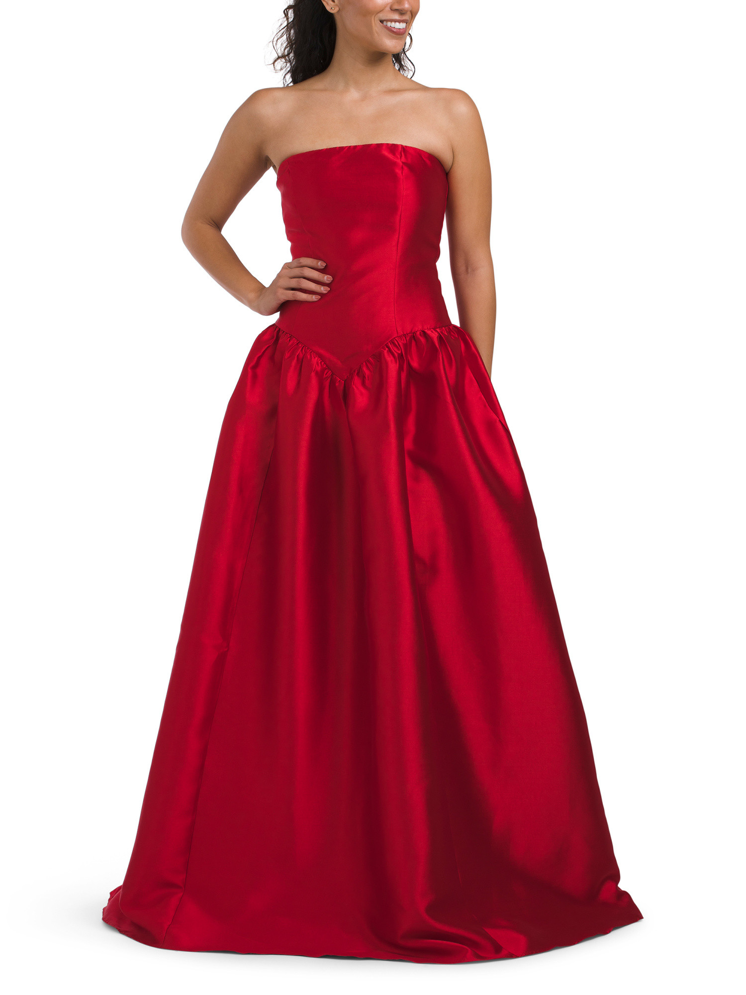 Dropped Waist Strapless Mikado Gown | TJ Maxx