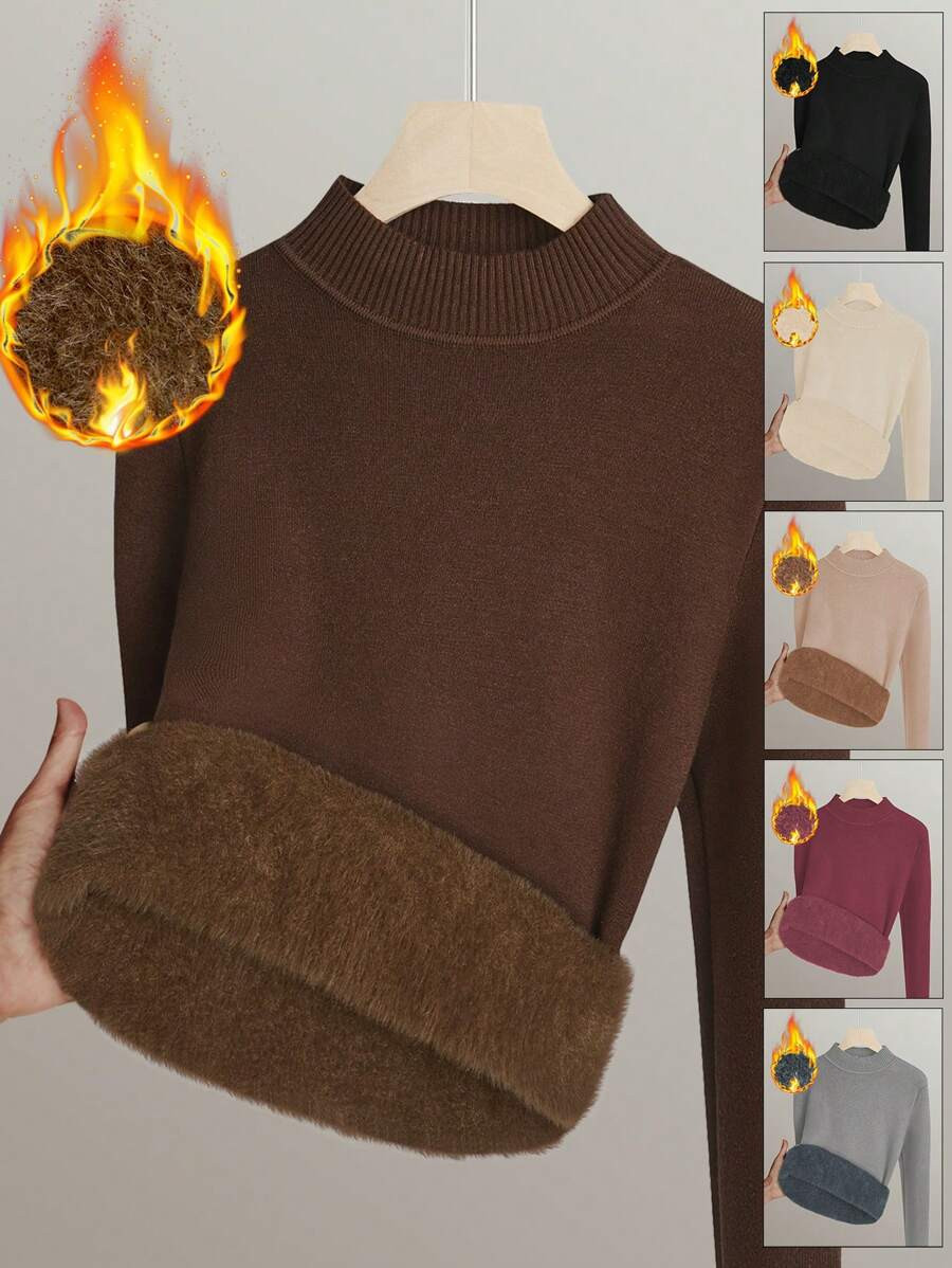 SHEIN Relaxiva Women Simple Plain Crew Neck Long Sleeve Warm Sweater | SHEIN