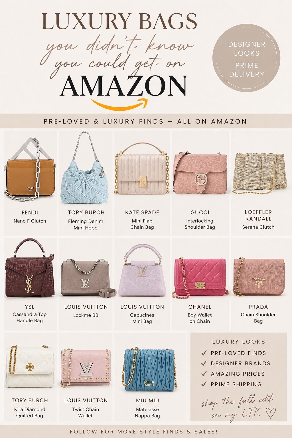 Luxury bags on Amazon?! Yep… my jaw is still on the floor. 🤯✨ From pre-loved designer finds to iconic statement bags, I had NO idea Amazon carried this many luxury brands. Prime shipping + designer looks = dangerous combo for my wallet 😂👜

Sharing all my favorite finds on my LTK because these are TOO good not to. Which one are you grabbing first?! 👀✨

#baggame #luxurybags #pursegame #designerinspo #purses

#LTKOver40 #LTKWedding