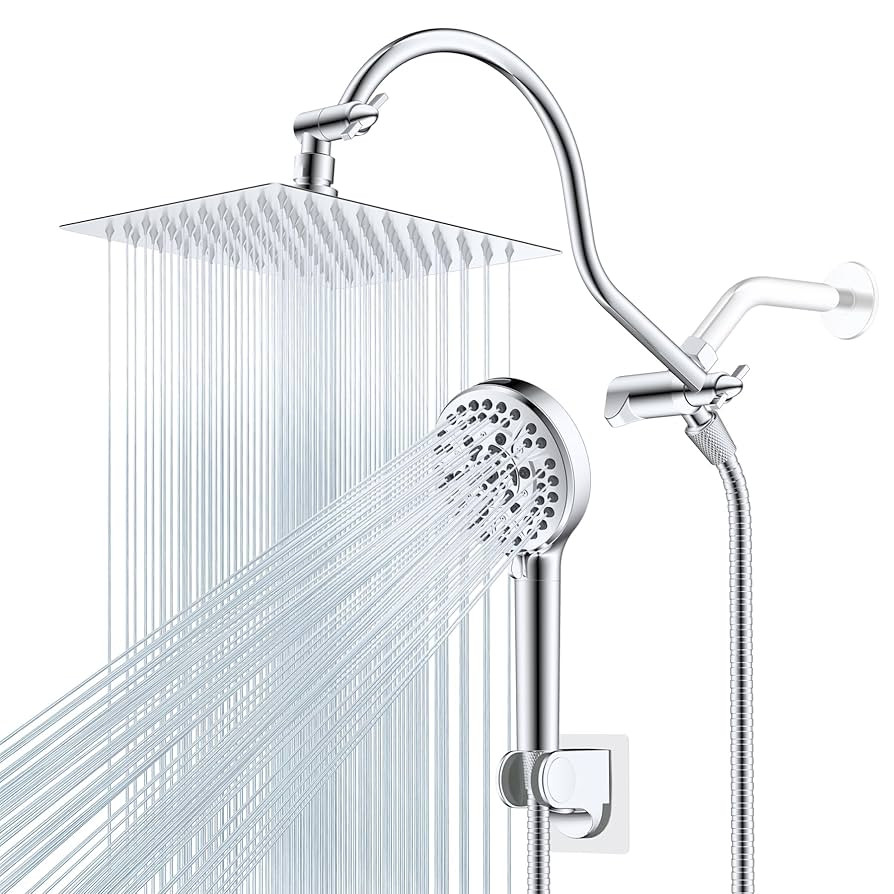 Hibbent All Metal Shower Head, 8'' High Pressure Rainfall Shower Head, Handheld Showerhead Combo ... | Amazon (US)