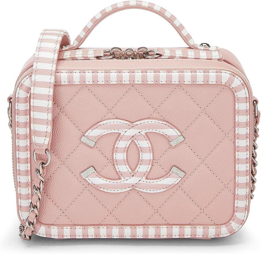 Amazon.com: Chanel, Pre-Loved Pink Striped Caviar Leather Filigree Vanity Small, Pink : Luxury St... | Amazon (US)