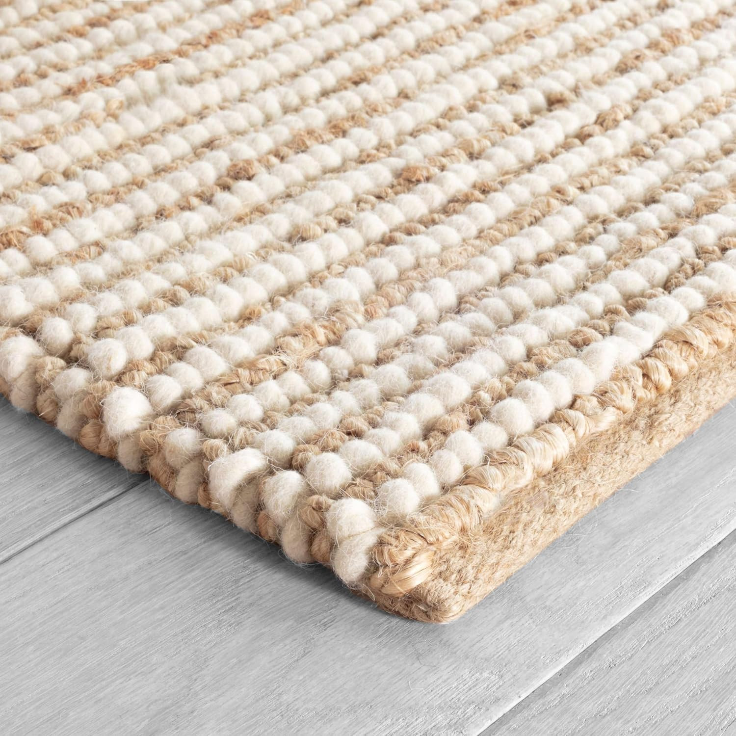 FRELISH DECOR Wool and Jute Premium Handwoven Chunky Stripes Rug - Contemporary Area Rug for Livi... | Amazon (US)